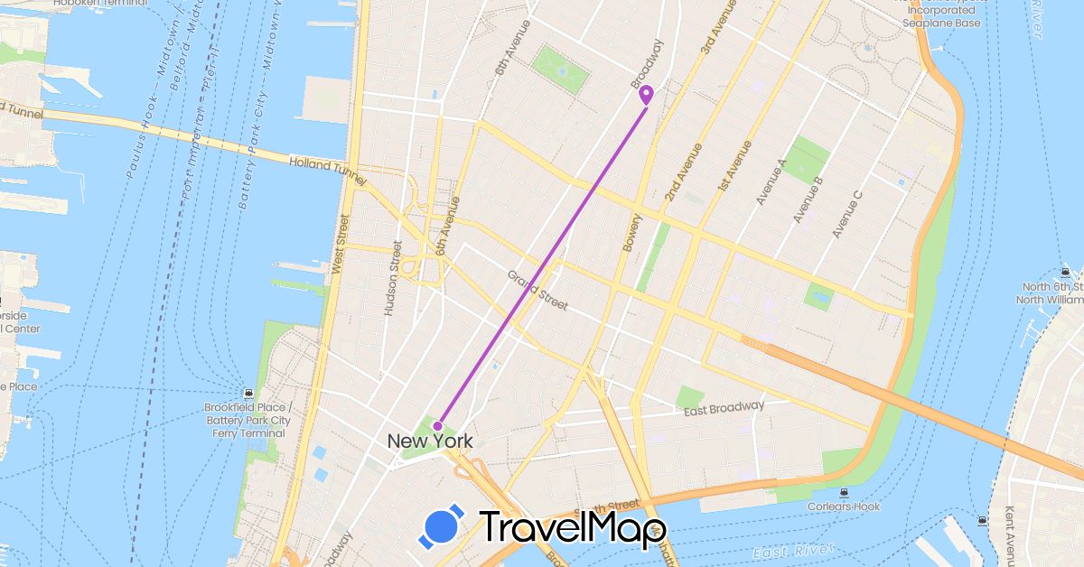 TravelMap itinerary: driving, train in United States (North America)